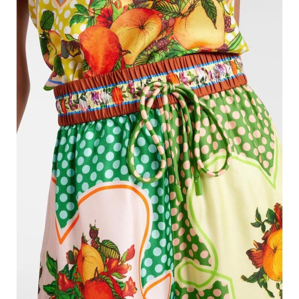 Lemonis Printed Wide Leg Pants XS Fruit Polka Dot Bright Floral Festival Island - Picture 2 of 6
